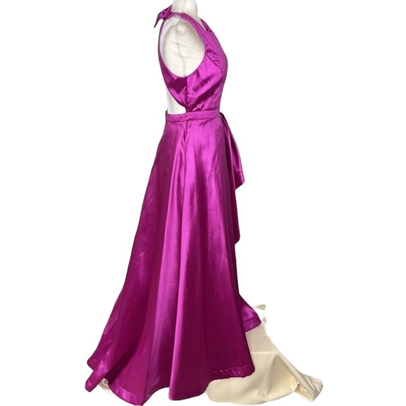 B. Darlin | Magenta Hi-Low Halter Formal Dress - Picture 6 of 15
